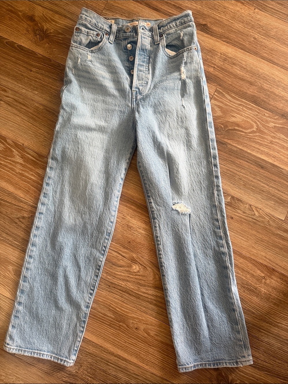 Light Blue Women's High-Rise Distressed Jeans
